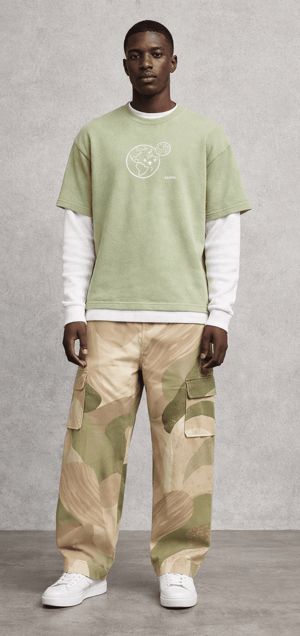 Earth Globe Graphic Tee in sage green