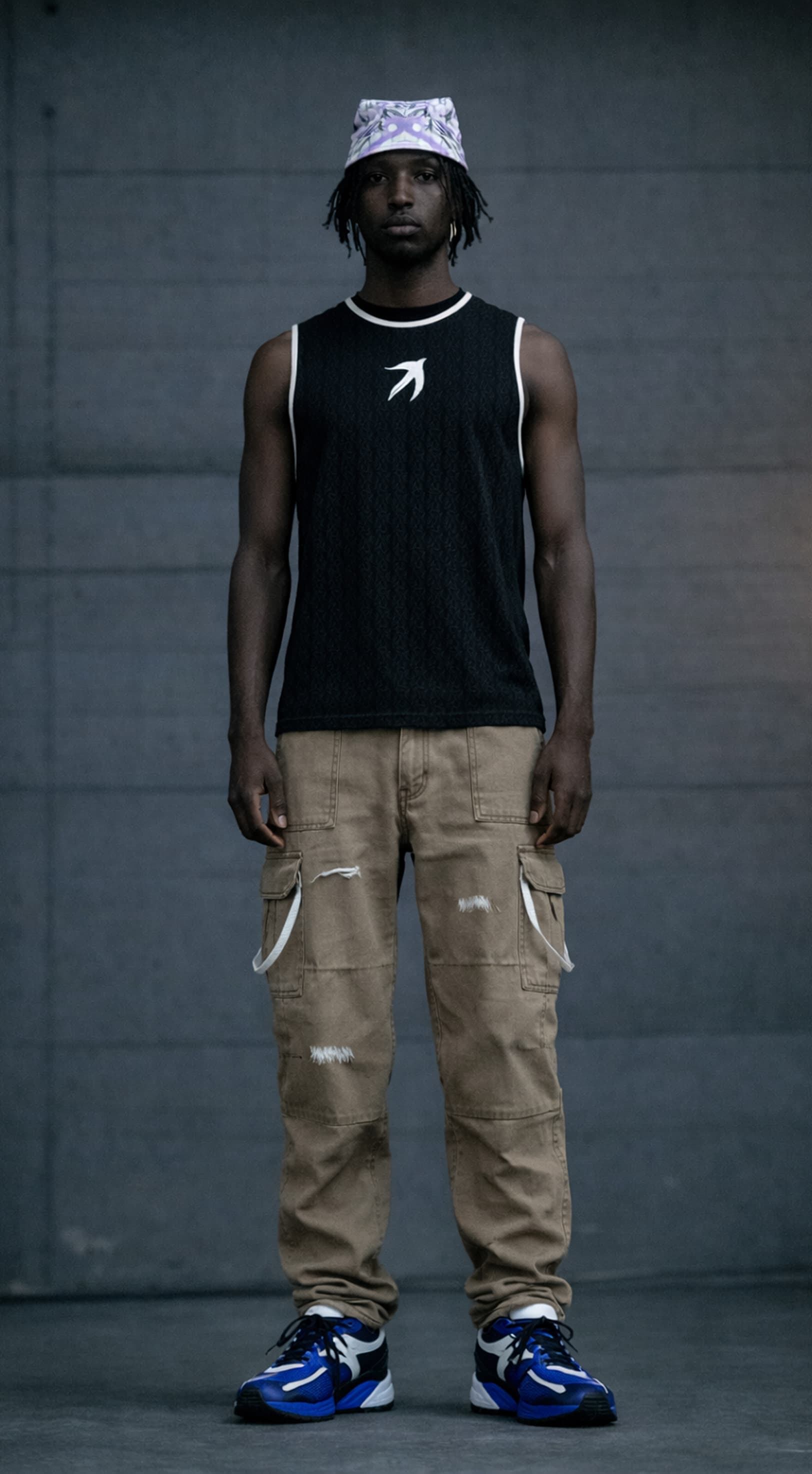Mesh Tank with bird mark in black