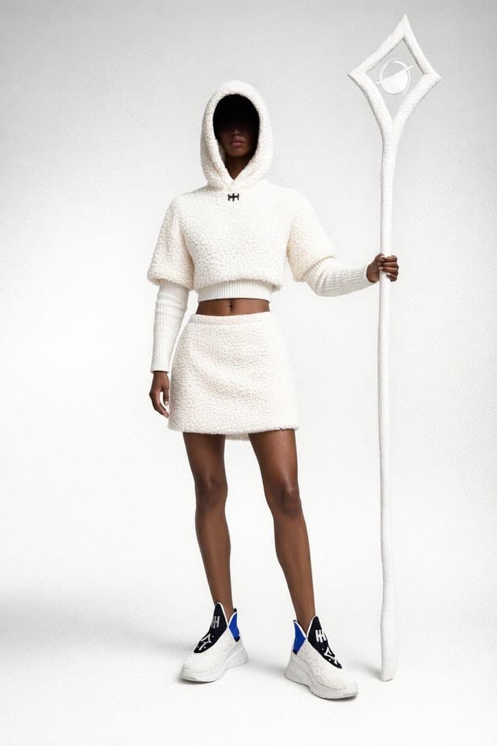 Sherpa Crop Hoodie Set in white
