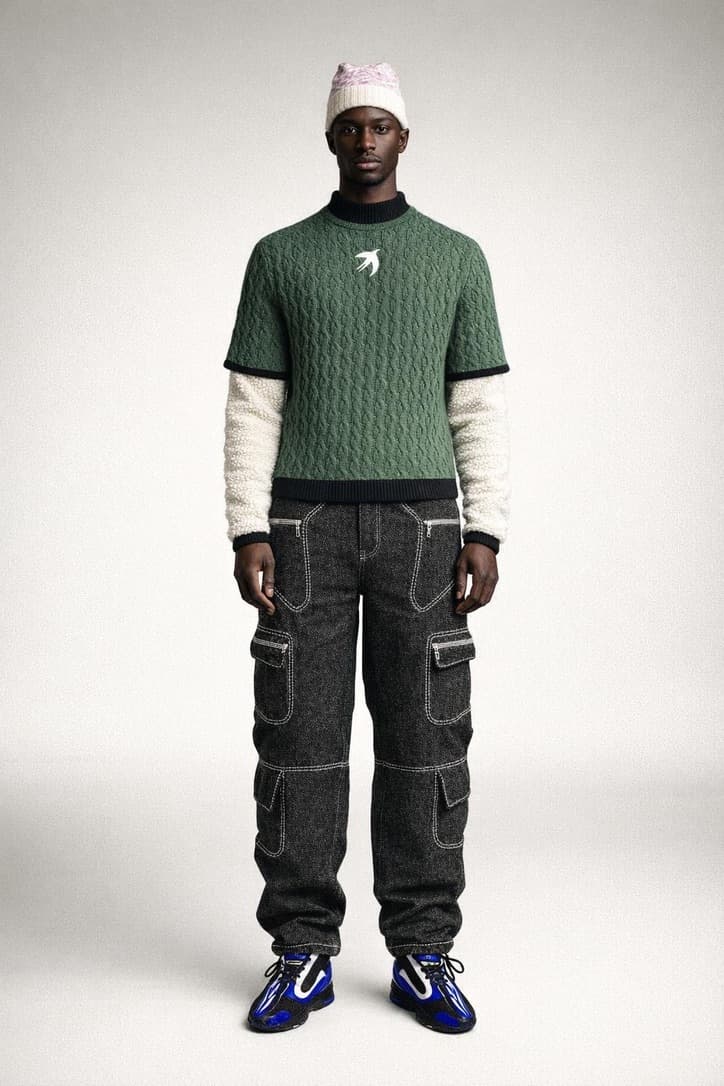 Cable Knit Layer Tee in green