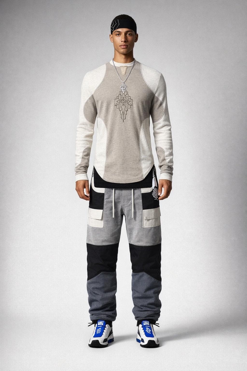 Paneled Graphic Long Sleeve in taupe and cream