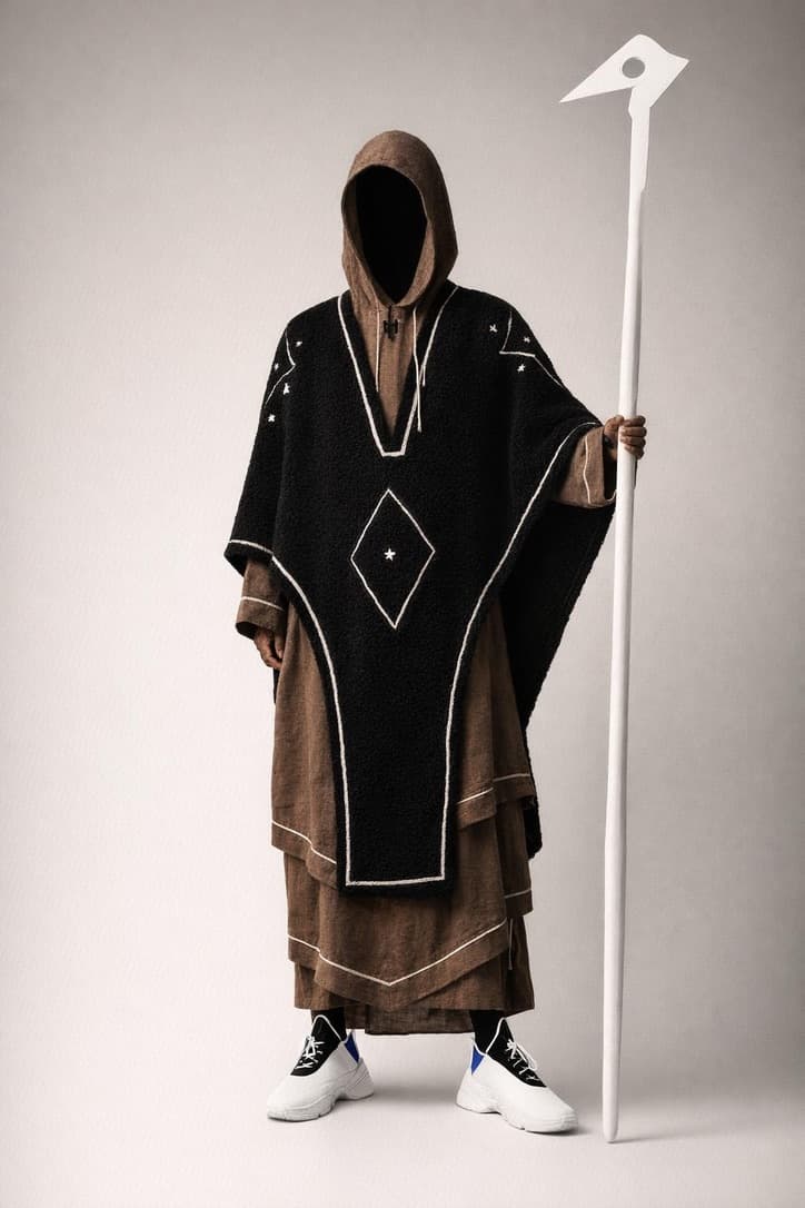 Embroidered Fleece Poncho in black