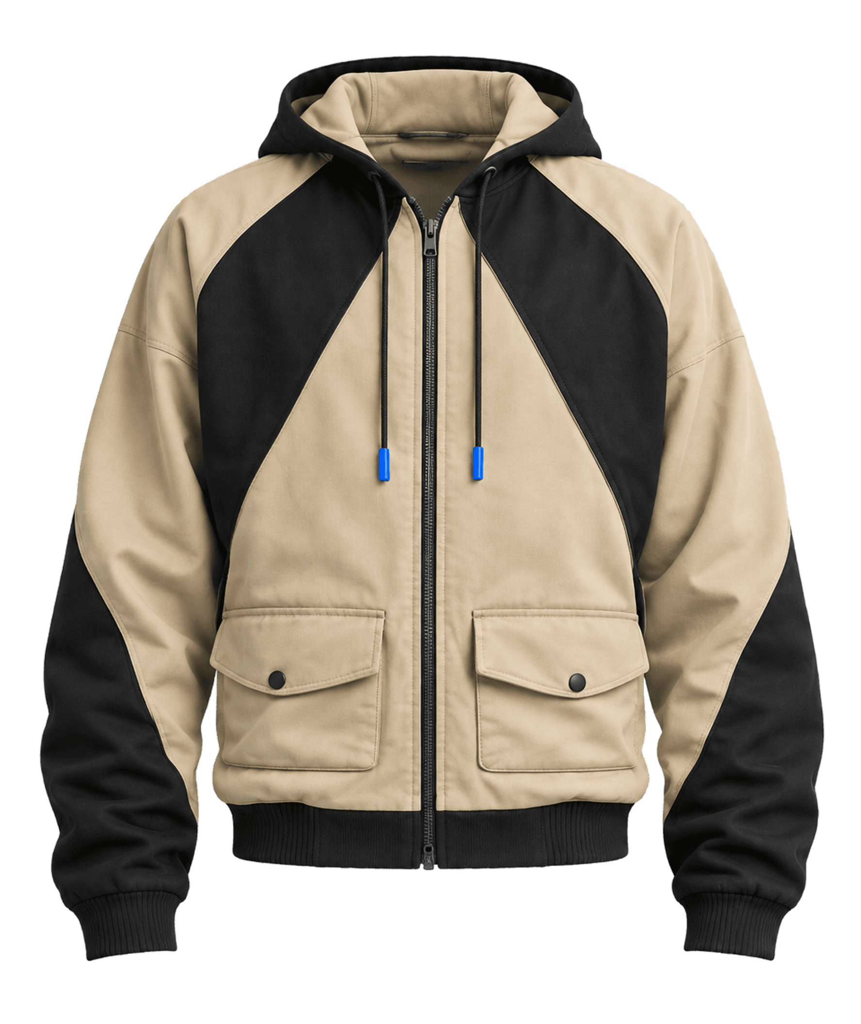 Zip hoodie in tan and black